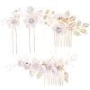 LALAFINA 4pcs Elegant Flower Hair Comb and Stick Handmade Bridal Headpiece for Weddings Leaf Design Hair Accessories for Brides and Bridesmaids view 1