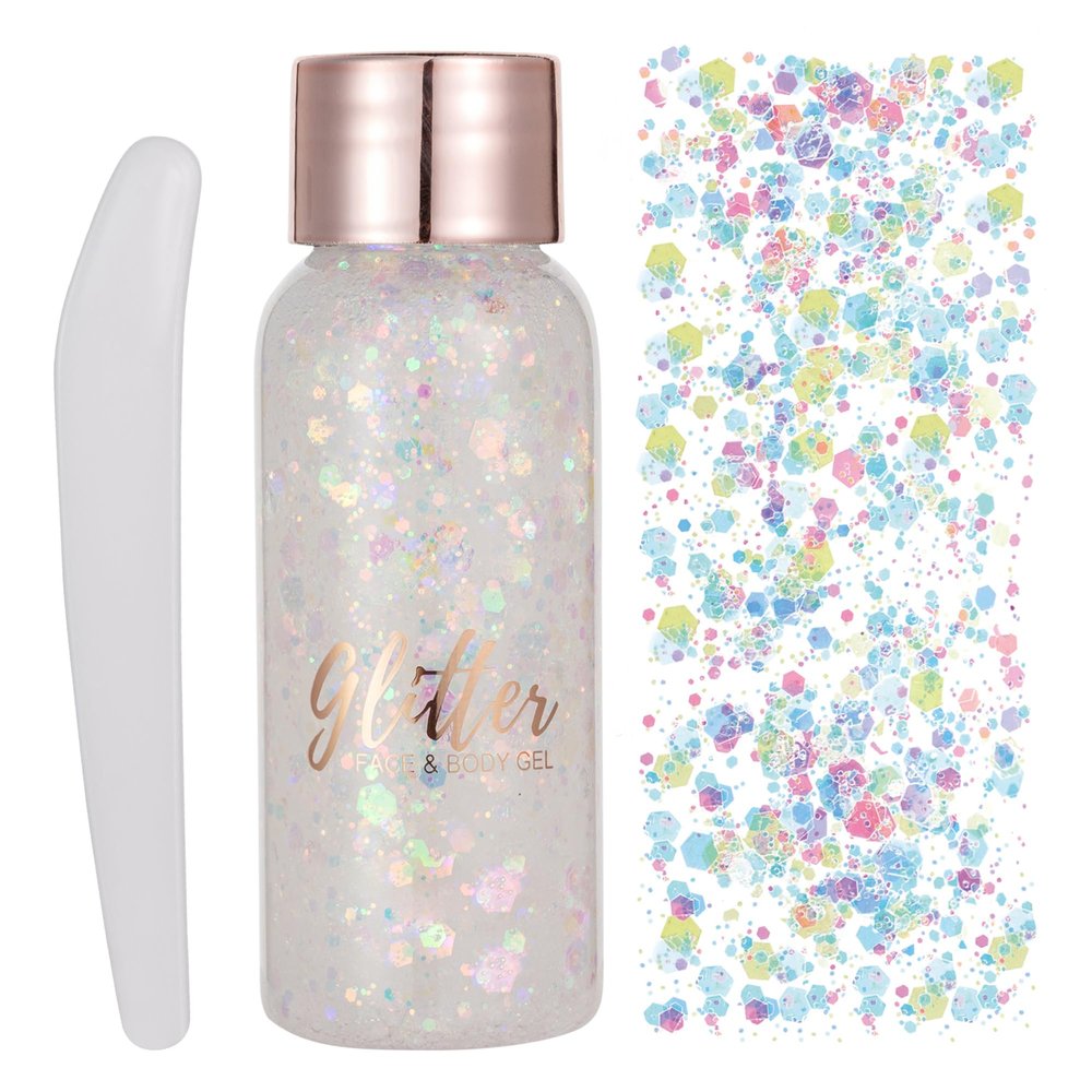 GL-Turelifes Mermaid Sequins Chunky Glitter Liquid Eyeshadow Glitter Body Gel Festival Glitter Cosmetic Face Hair Nails Makeup Long Lasting Sparkling 30g (#101 Colorful White)
