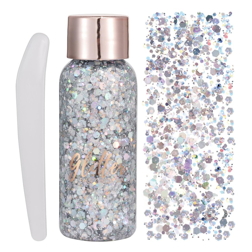 GL-Turelifes Mermaid Sequins Chunky Glitter Liquid Eyeshadow Glitter Body Gel Festival Glitter Cosmetic Face Hair Nails Makeup Long Lasting Sparkling 30g (#102 Silver)
