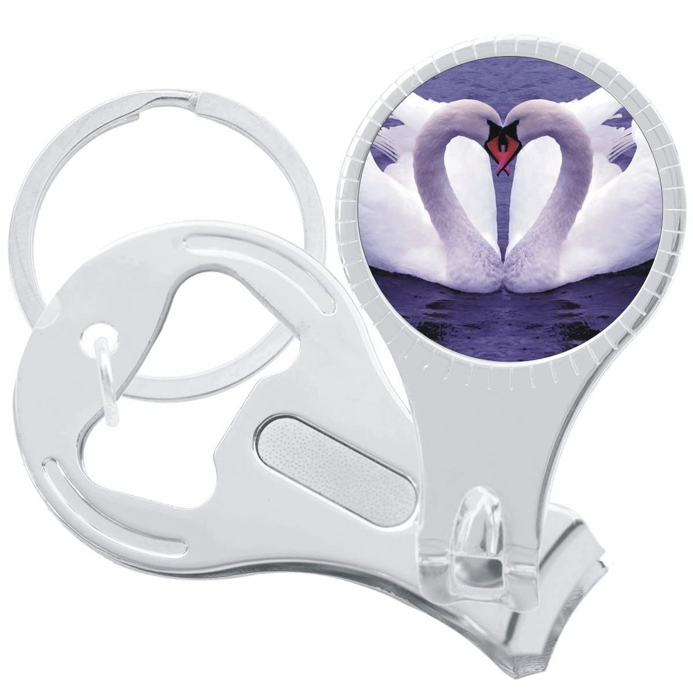 Heart Swans Nail Clippers Plus Bottle Opener Keychain