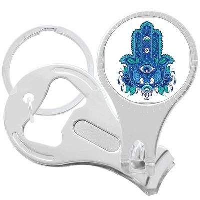 Blue Hamsa Protection Nail Clippers Plus Bottle Opener Keychain