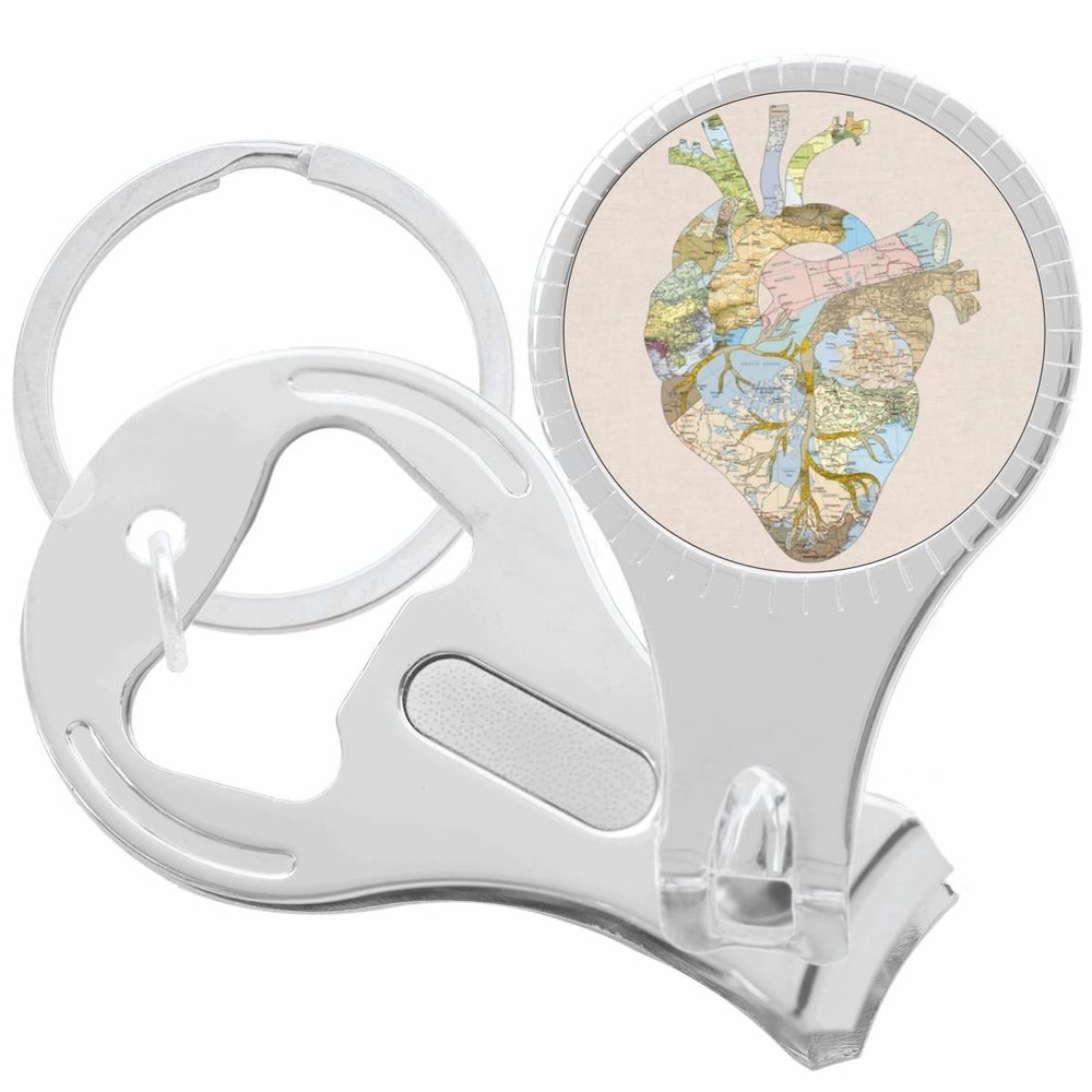 Travellers Heart Map Nail Clippers Plus Bottle Opener Keychain