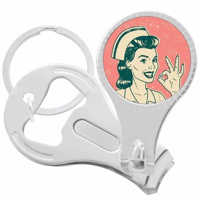 Vintage Medical Nurse Smiling Nail Clippers Plus Bottle Opener Keychain