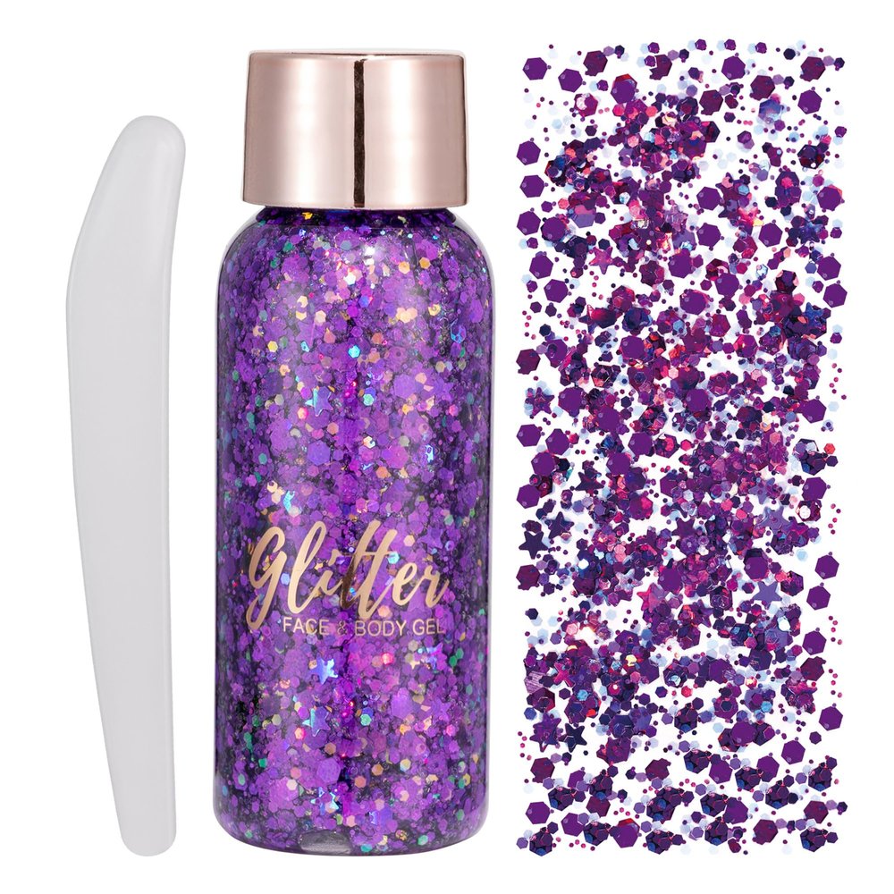 GL-Turelifes Mermaid Sequins Chunky Glitter Liquid Eyeshadow Glitter Body Gel Festival Glitter Cosmetic Face Hair Nails Makeup Long Lasting Sparkling 30g (#108 Dark Purple)