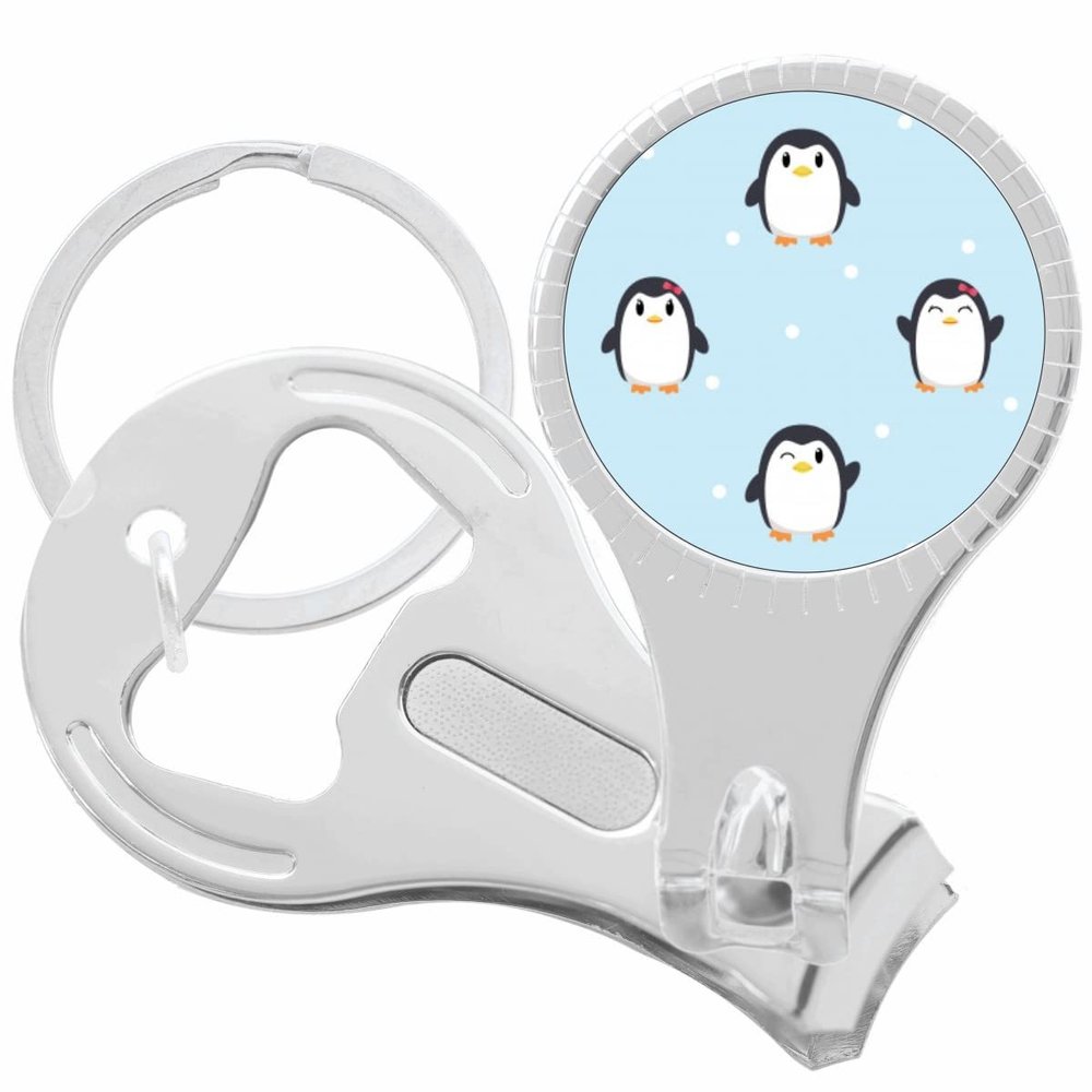Penguin Pattern Nail Clippers Plus Bottle Opener Keychain