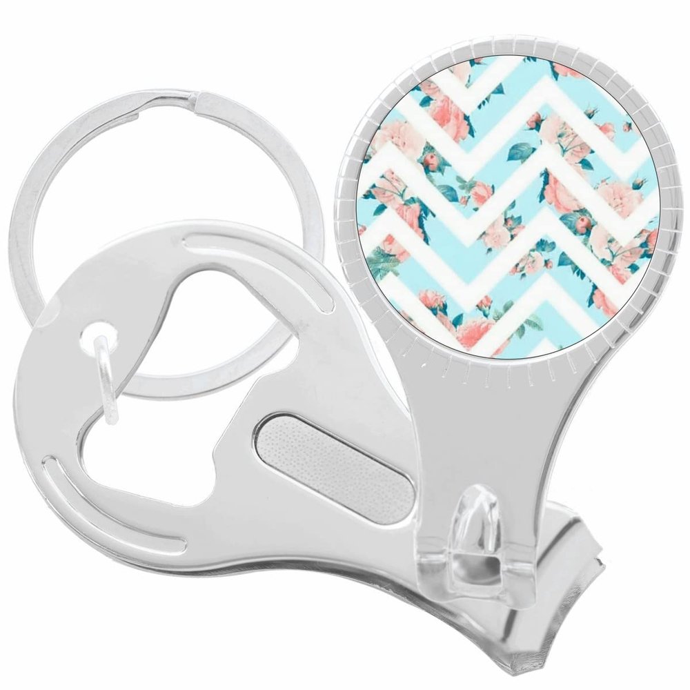 Floral Chevron Pattern Nail Clippers Plus Bottle Opener Keychain