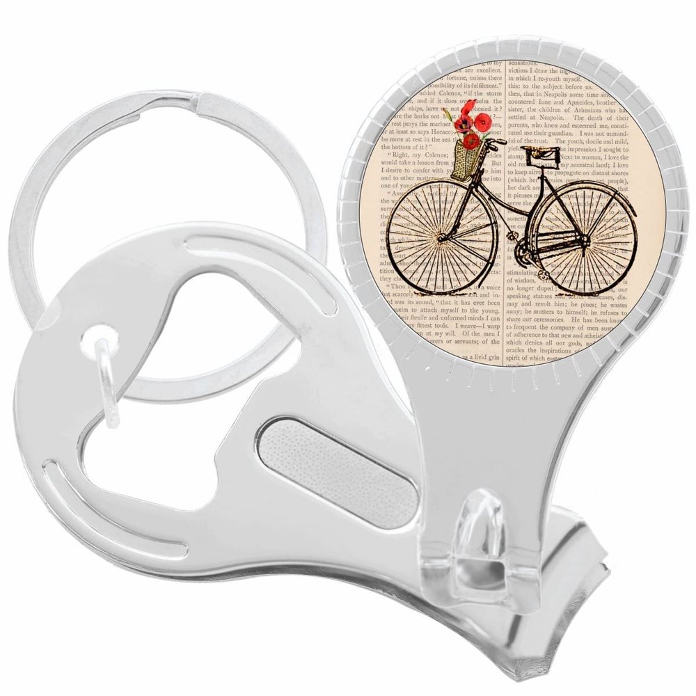 Bicycle Flowers Nail Clippers Plus Bottle Opener Keychain
