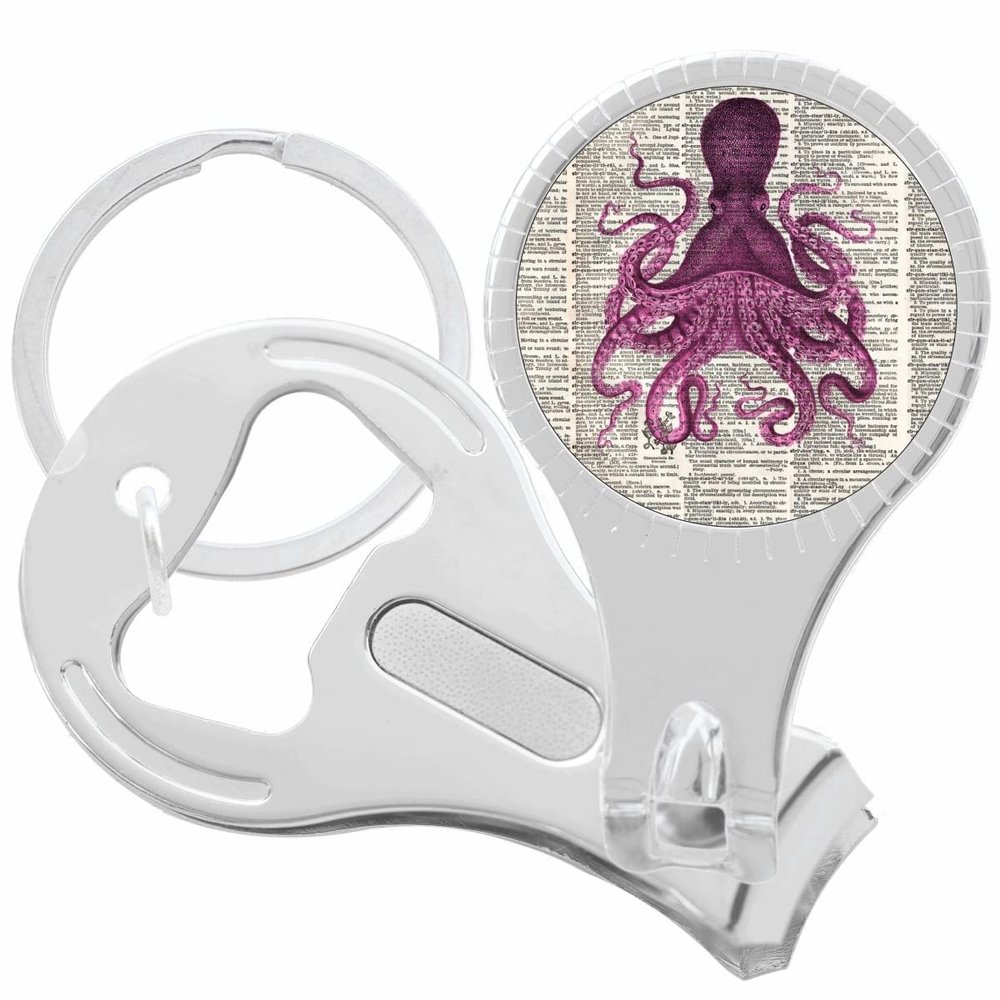 Octopus Text Nail Clippers Plus Bottle Opener Keychain