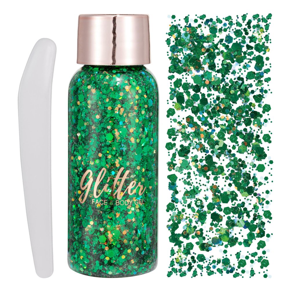 GL-Turelifes Mermaid Sequins Chunky Glitter Liquid Eyeshadow Glitter Body Gel Festival Glitter Cosmetic Face Hair Nails Makeup Long Lasting Sparkling 30g (#109 Christmas Green)