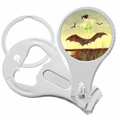 Girl Riding Bat Nail Clippers Plus Bottle Opener Keychain