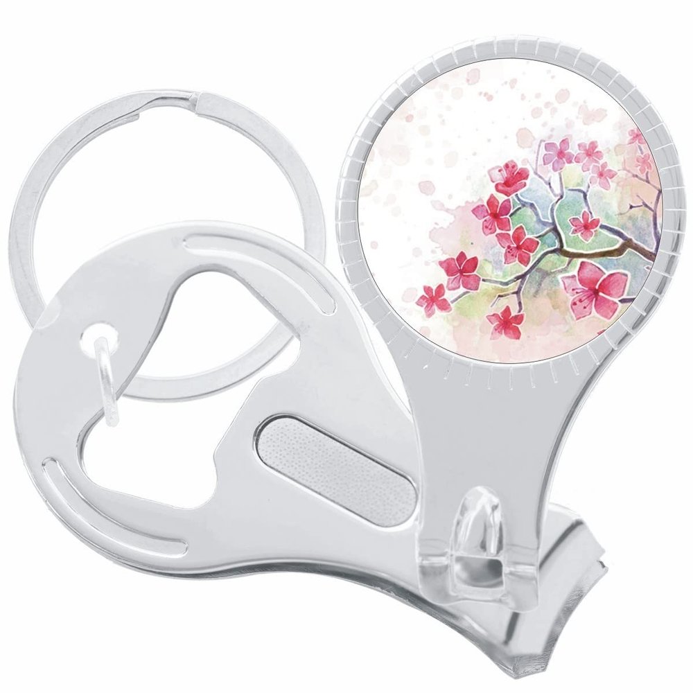 Cherry Blossom Watercolor Nail Clippers Plus Bottle Opener Keychain