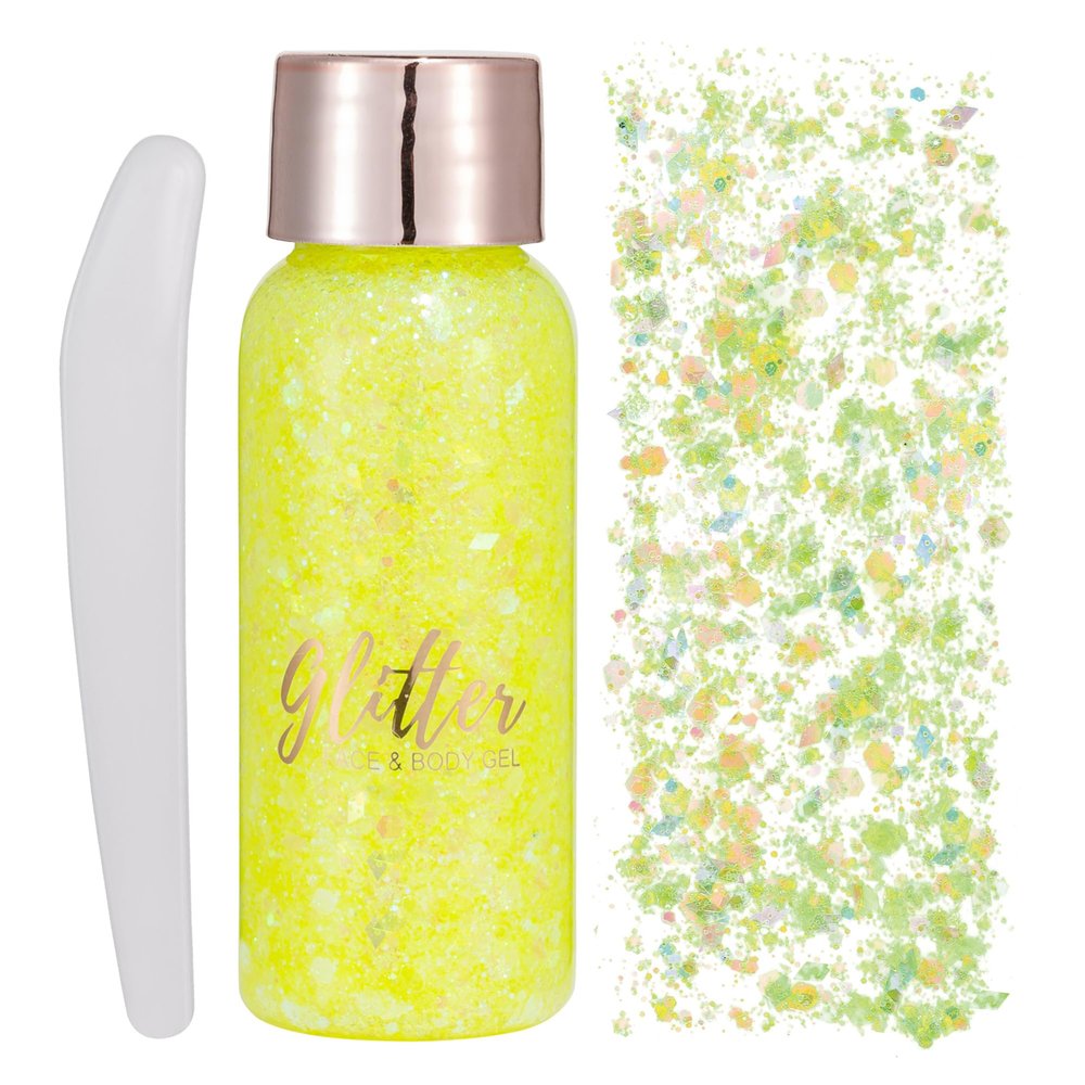 GL-Turelifes Mermaid Sequins Chunky Glitter Liquid Eyeshadow Glitter Body Gel Festival Glitter Cosmetic Face Hair Nails Makeup Long Lasting Sparkling 30g (#105 Yellow)