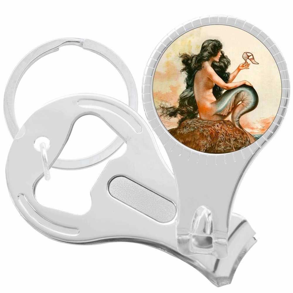 A Slice in Time Mermaid French Nouveau Travel Nail Clippers Plus Bottle Opener Keychain