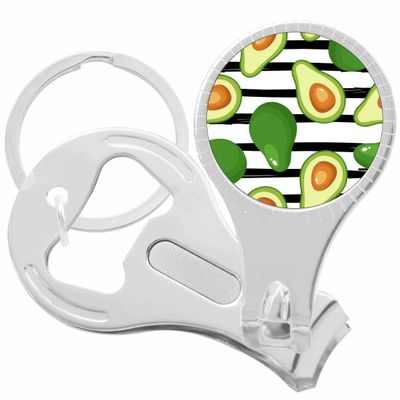 Avocados on Black White Stripe Nail Clippers Plus Bottle Opener Keychain