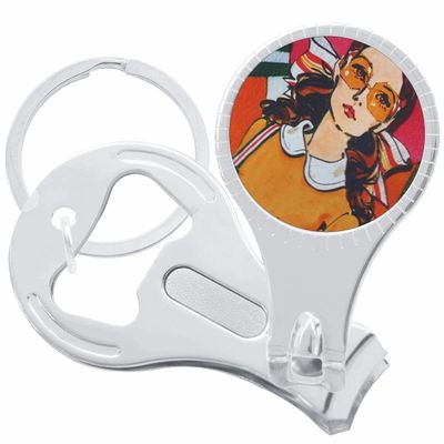 Woman in Orange Nail Clippers Plus Bottle Opener Keychain
