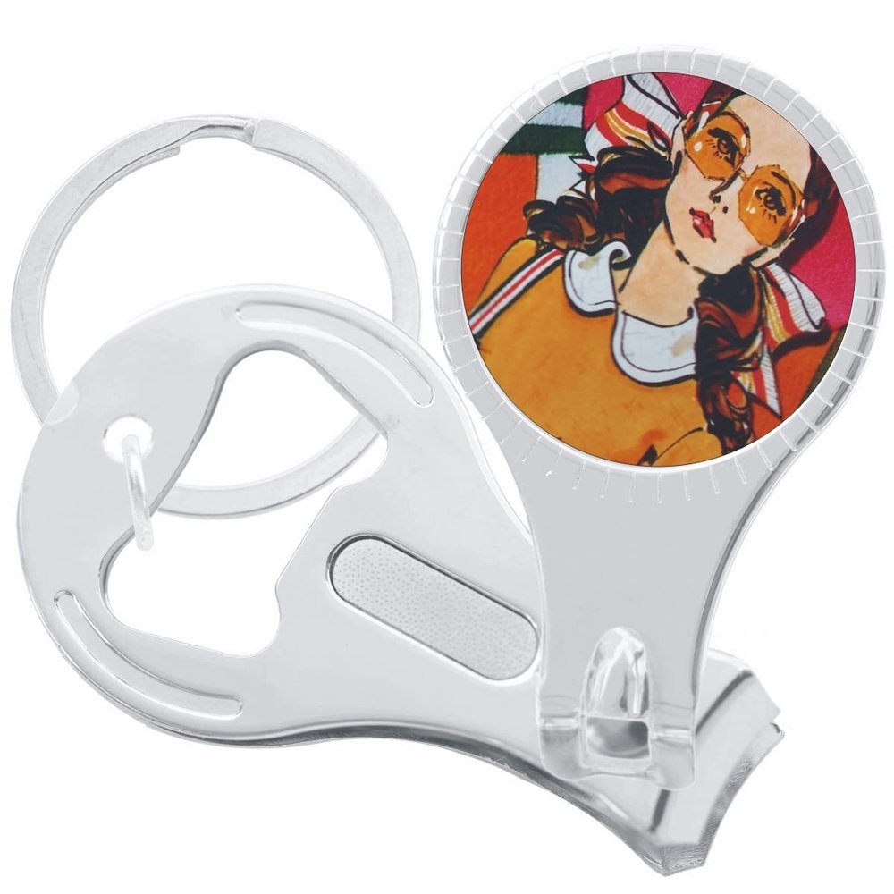 Woman in Orange Nail Clippers Plus Bottle Opener Keychain