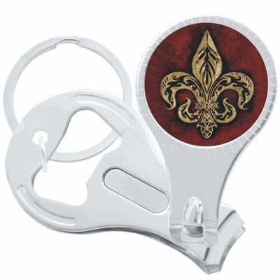 Bronze Fleur de Lis Nail Clippers Plus Bottle Opener Keychain