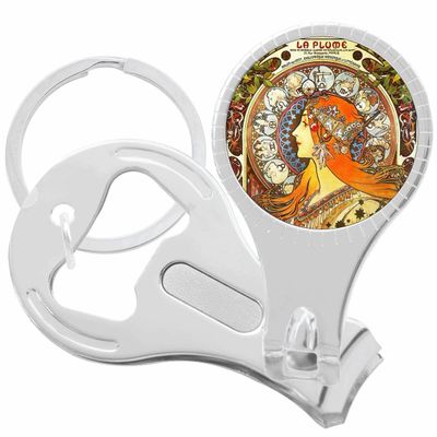Alphonse Mucha La Plume Nail Clippers Plus Bottle Opener Keychain
