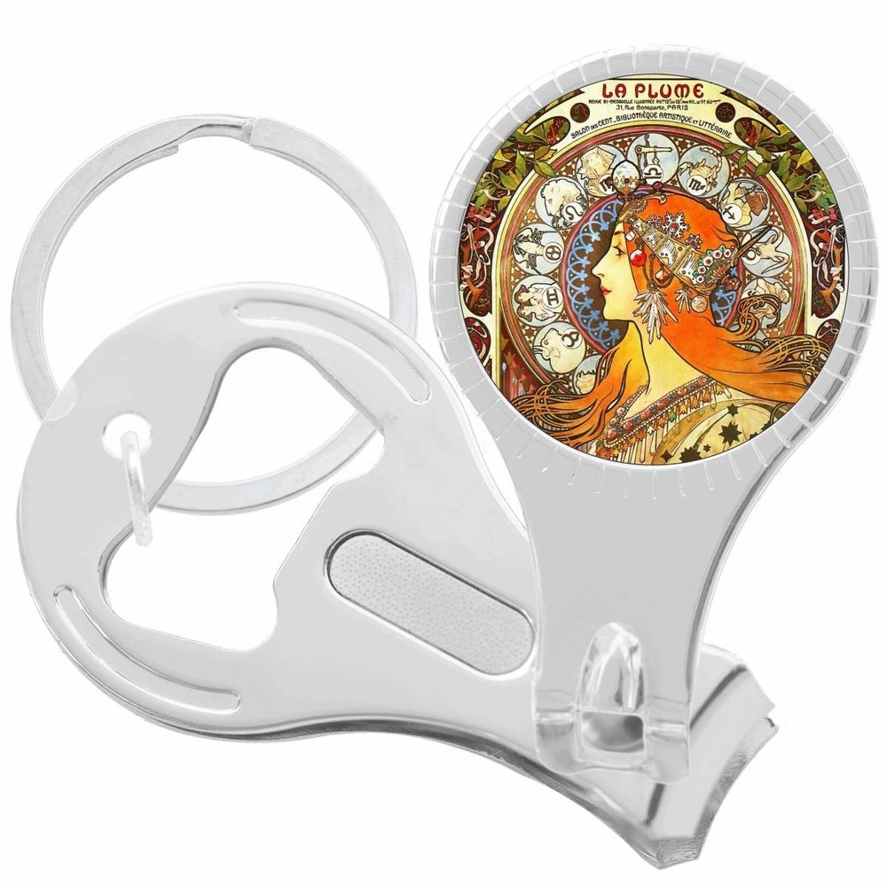 Alphonse Mucha La Plume Nail Clippers Plus Bottle Opener Keychain