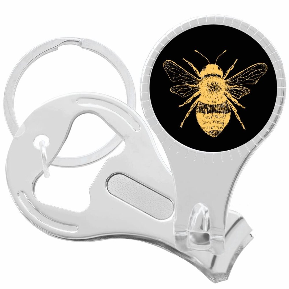 Vintage Bee on Black Nail Clippers Plus Bottle Opener Keychain