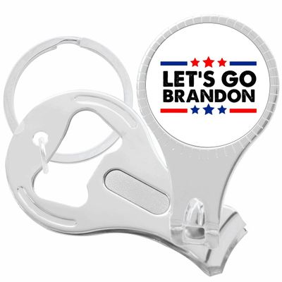Lets Go Brandon on White Nail Clippers Plus Bottle Opener Keychain
