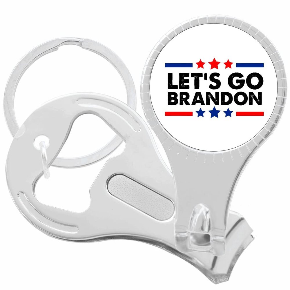 Lets Go Brandon on White Nail Clippers Plus Bottle Opener Keychain