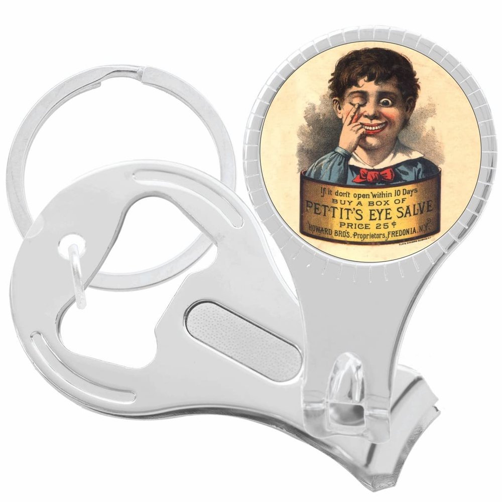Apothecary Eye Salve Vintage Nail Clippers Plus Bottle Opener Keychain