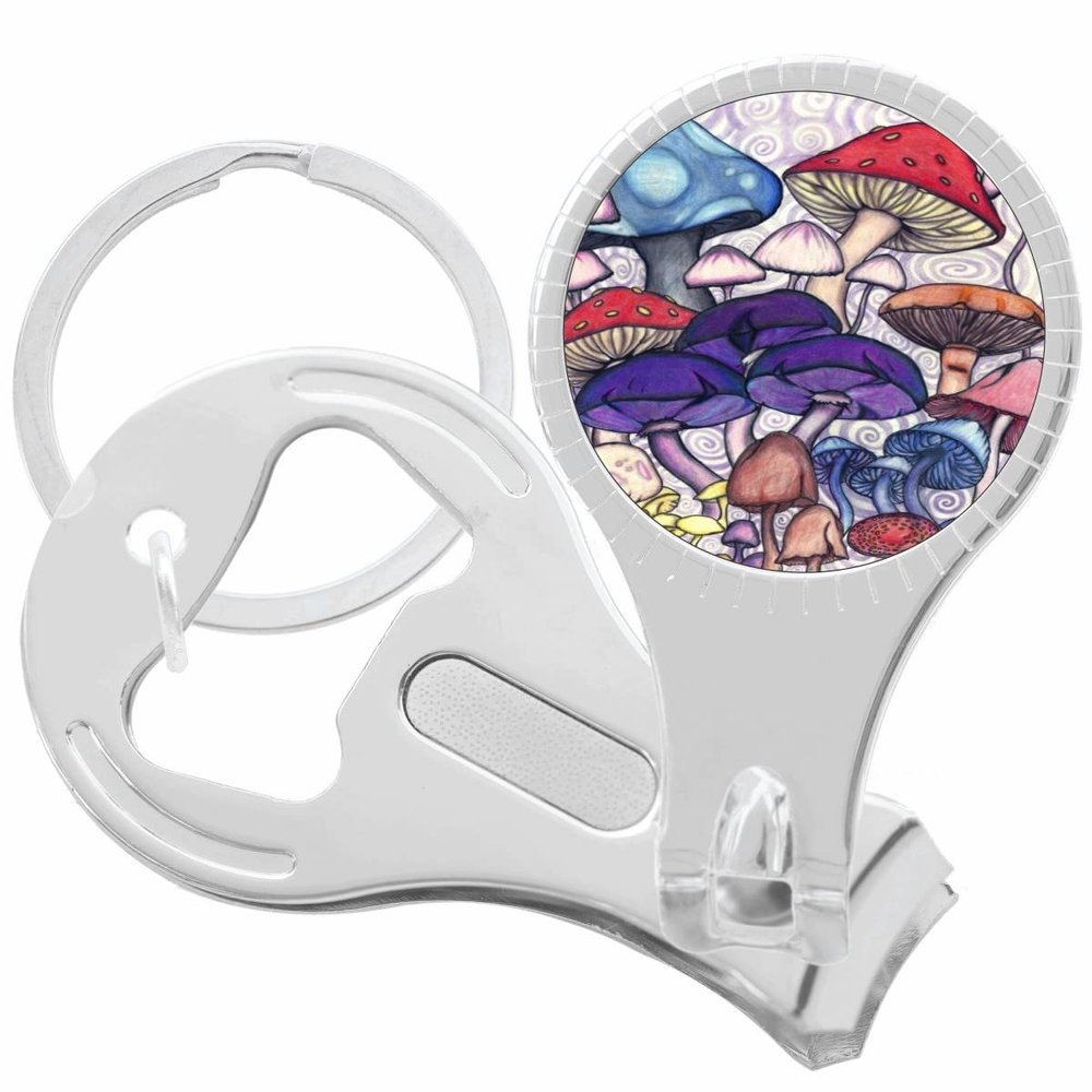 Colorful Mushrooms Nail Clippers Plus Bottle Opener Keychain