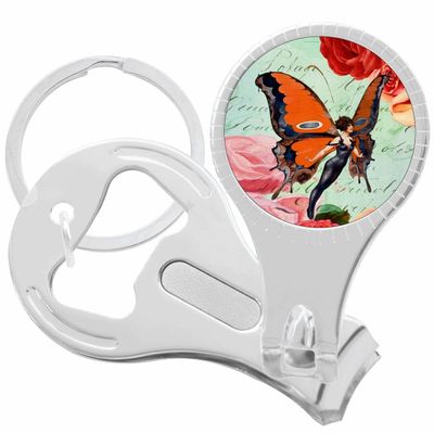 Vintage Butterfly Girl Nail Clippers Plus Bottle Opener Keychain