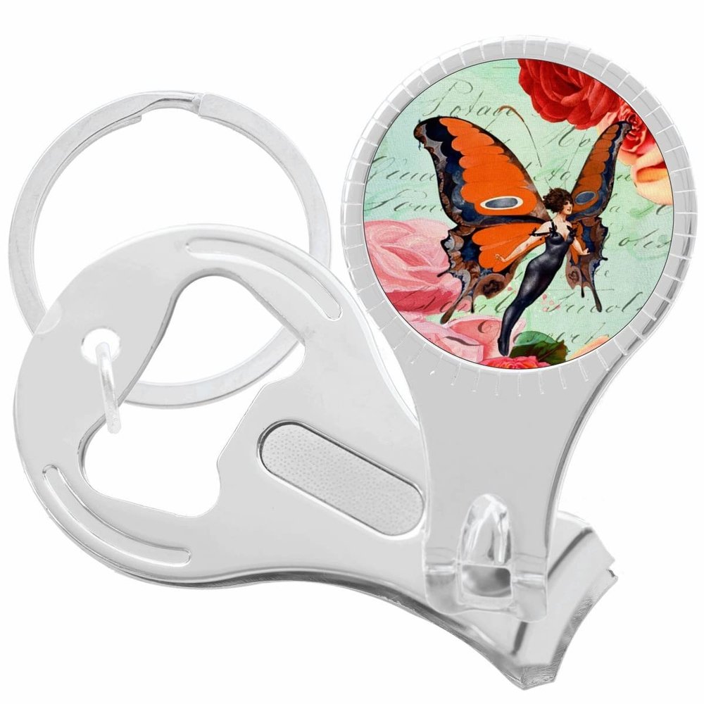 Vintage Butterfly Girl Nail Clippers Plus Bottle Opener Keychain