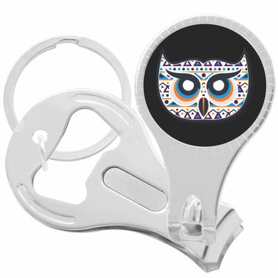 Aztec Owl on Black Nail Clippers Plus Bottle Opener Keychain