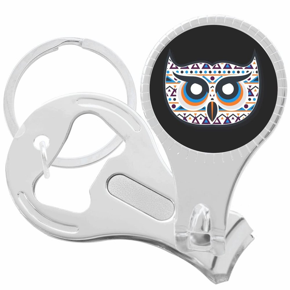 Aztec Owl on Black Nail Clippers Plus Bottle Opener Keychain