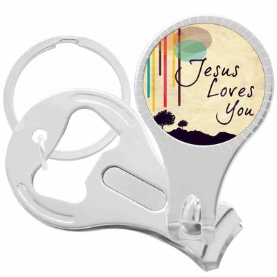 Jesus Loves You Nail Clippers Plus Bottle Opener Keychain