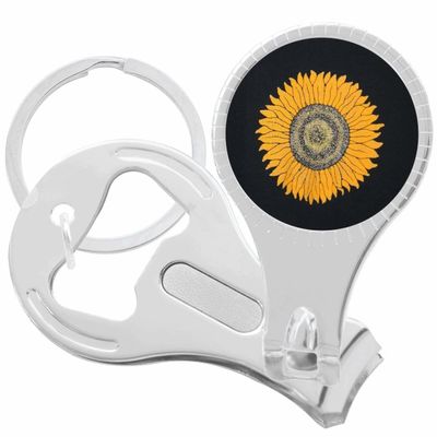 Sunflower on Black Nail Clippers Plus Bottle Opener Keychain