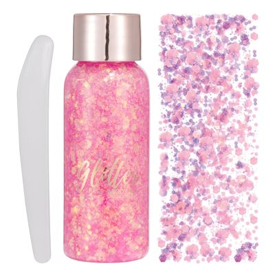 GL-Turelifes Mermaid Sequins Chunky Glitter Liquid Eyeshadow Glitter Body Gel Festival Glitter Cosmetic Face Hair Nails Makeup Long Lasting Sparkling 30g (#104 Dark Pink)