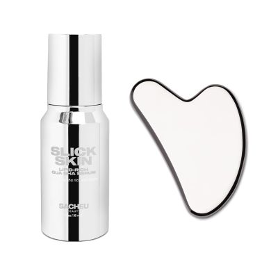 Sacheu Gua Sha Starter Kit with Slick Skin Oil Face Gua Sha for Enhanced Lymphatic Drainage, Reduced Puffiness and Relieved Facial Tension Metal Face Sculpting Tool With Travel Pouch