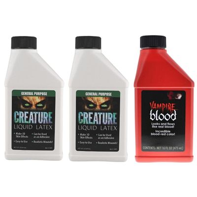 Creature Liquid Latex 2 Pack + Vampire Blood, General Purpose Professional Special Effects, for Halloween Vampire, Monster, Zombie Makeup and Dress up