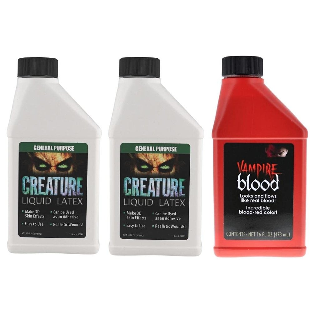 Creature Liquid Latex 2 Pack + Vampire Blood, General Purpose Professional Special Effects, for Halloween Vampire, Monster, Zombie Makeup and Dress up