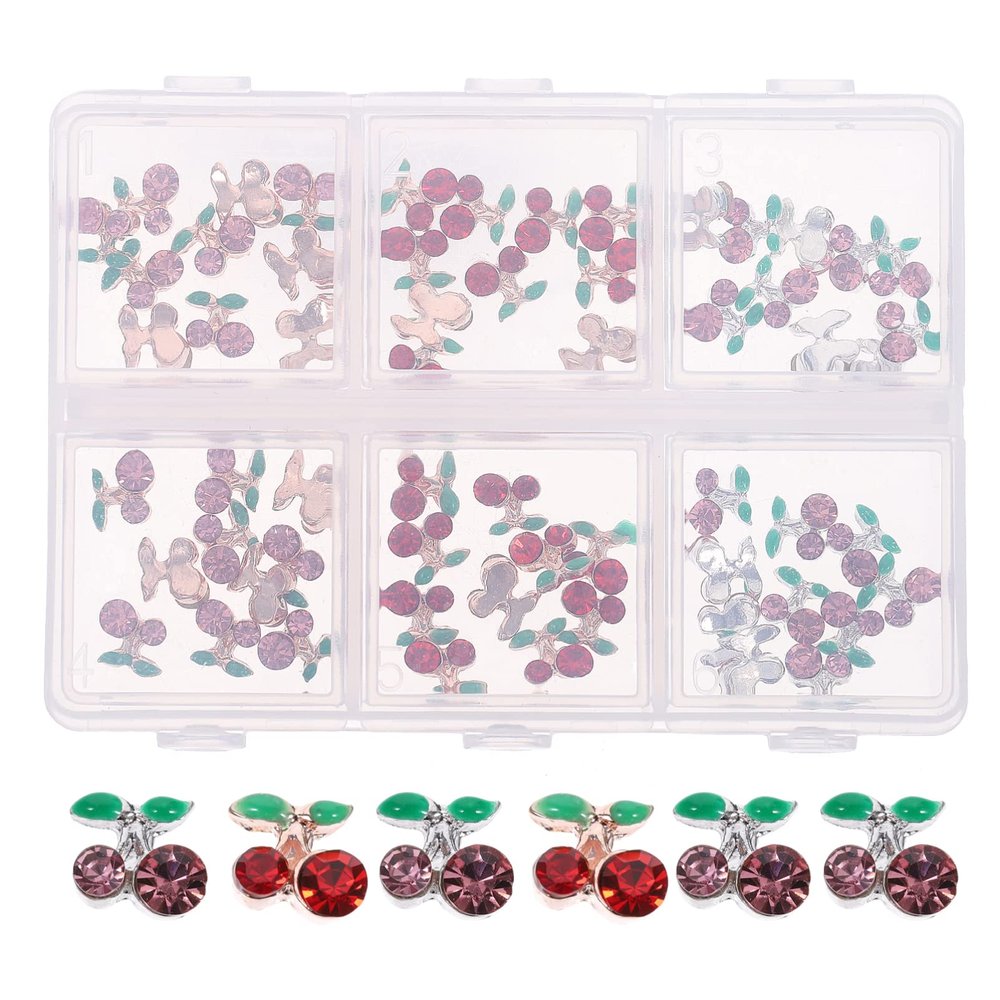 LALAFINA 60pcs Cherry Nail Charms Rhinestones Gems Nail Art Charm for Diy Decorations Pink