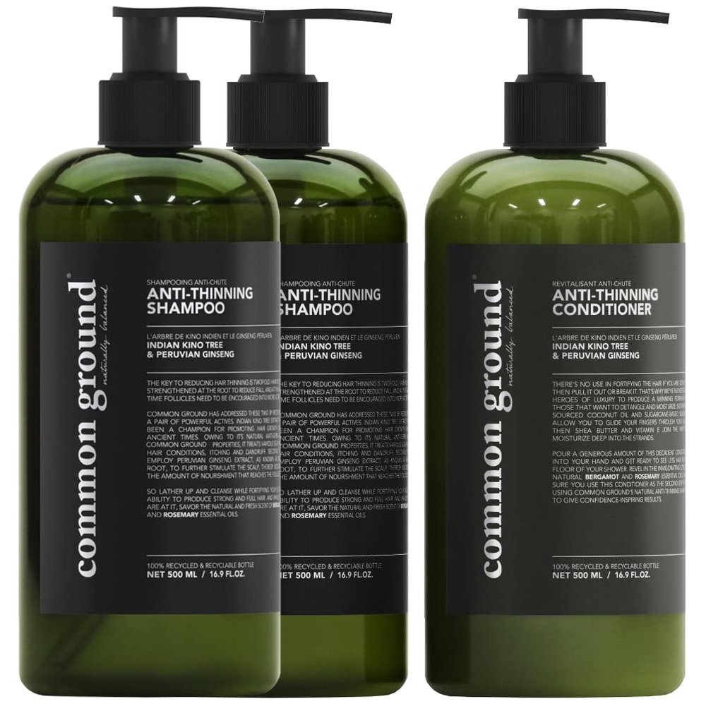 (2) Anti Thinning Shampoo and (1) Conditioner Bundle (3 Items), Sulphate, Paraben & Cruelty Free, Organic, Vegan, Plant-Based, Bergamot, Rosemary Scent, Kino Tree & Ginseng DHT, All Hair, Men & Women