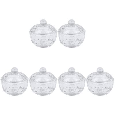 FRCOLOR 6pcs Nail Art Crystal Nail Cup Mini Liquid Container Crystal Glass Cup Lid for Home Salon Use