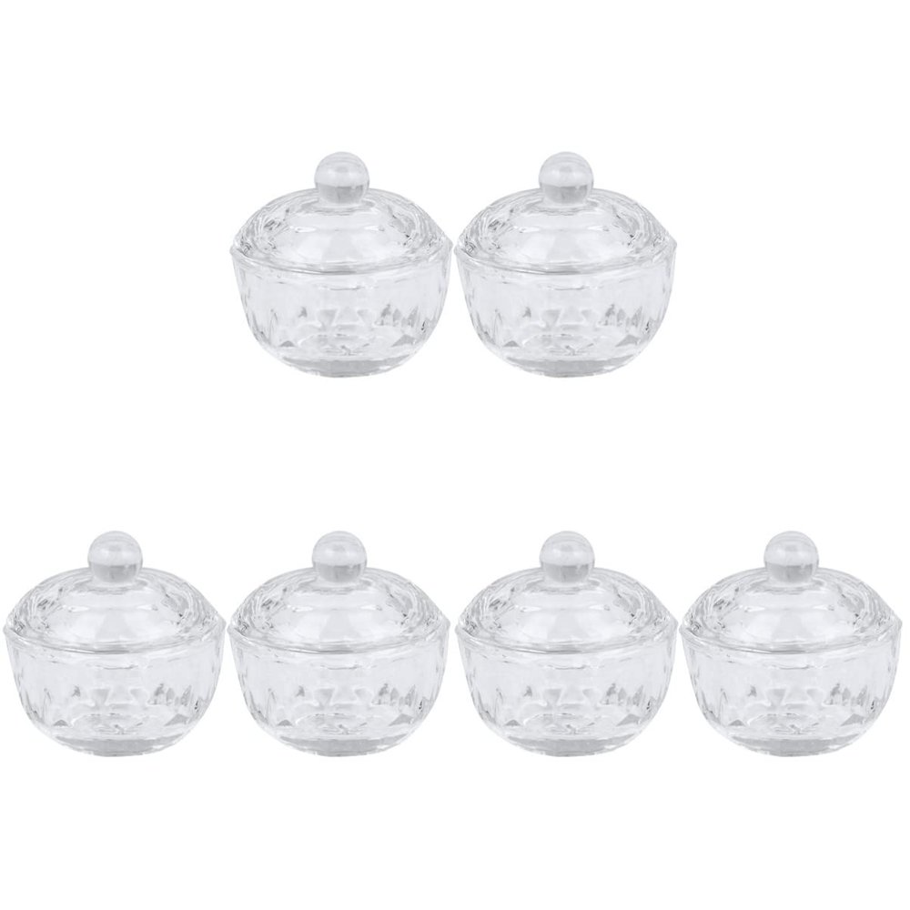 FRCOLOR 6pcs Nail Art Crystal Nail Cup Mini Liquid Container Crystal Glass Cup Lid for Home Salon Use