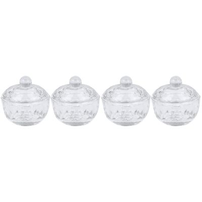FRCOLOR 4pcs Mini Crystal Nail Cup with Lid Transparent Glass Storage for Nail Art and Salon Use Mixing Containers for Soaking