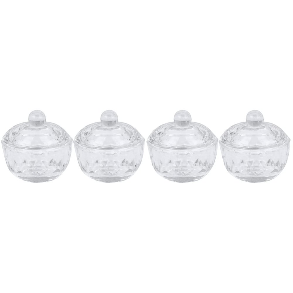 FRCOLOR 4pcs Mini Crystal Nail Cup with Lid Transparent Glass Storage for Nail Art and Salon Use Mixing Containers for Soaking