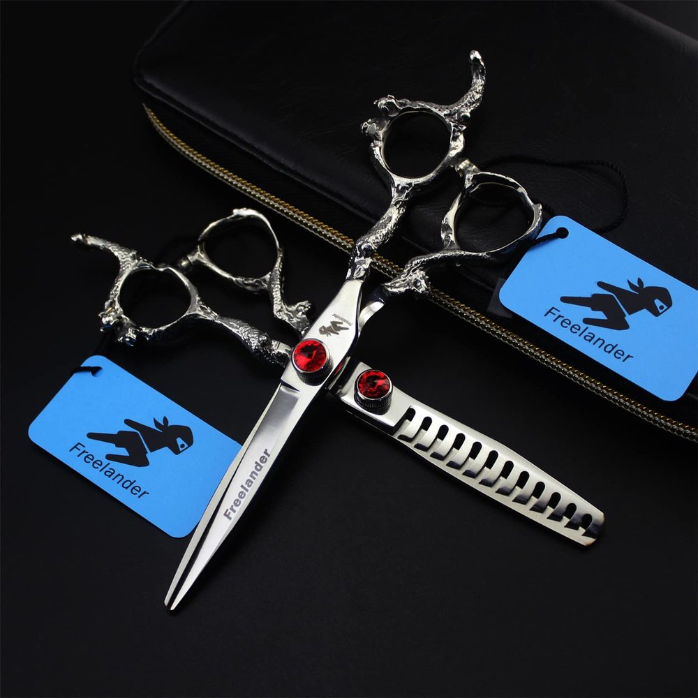 3Pcs Hairdressing Scissors Set, Hair Cutting Scissors Shears Kit, 6.0 Inch 440C Japanese Stainless Steel, Dragon Handle, for Men Women Kids Home Salon Barber Tools Kit, Get A Black Leather Bag