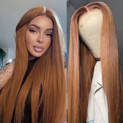 #30 Colored Lace Front Wig Human Hair Pre Plucked 13x6 HD Lace Frontal Human Hair Wigs with Baby Hair 150% Density Ginger Brown Straight Lace Front Wigs Human Hair Brazilian Hair Glueless Natural Hairline Wig 22Inch