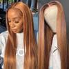 #30 Colored Lace Front Wig Human Hair Pre Plucked 13x6 HD Lace Frontal Human Hair Wigs with Baby Hair 150% Density Ginger Brown Straight Lace Front Wigs Human Hair Brazilian Hair Glueless Natural Hairline Wig 22Inch view 2