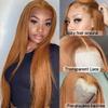 #30 Colored Lace Front Wig Human Hair Pre Plucked 13x6 HD Lace Frontal Human Hair Wigs with Baby Hair 150% Density Ginger Brown Straight Lace Front Wigs Human Hair Brazilian Hair Glueless Natural Hairline Wig 22Inch view 3