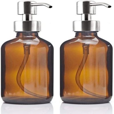 EKAYG Soap Dispenser 8Oz Large 250ml2 Liquid Soap Dispensers with Stainless Steel Pump for Essential Oils Homemade Lotions Round Amber