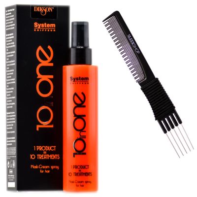Dikson System 10 in One Mask-Cream Spray for Hair - 1 Product = Ten Treatments (w/SIeekshop Premium Carbon Teasing Comb) (5.07 oz (PACK OF 1))